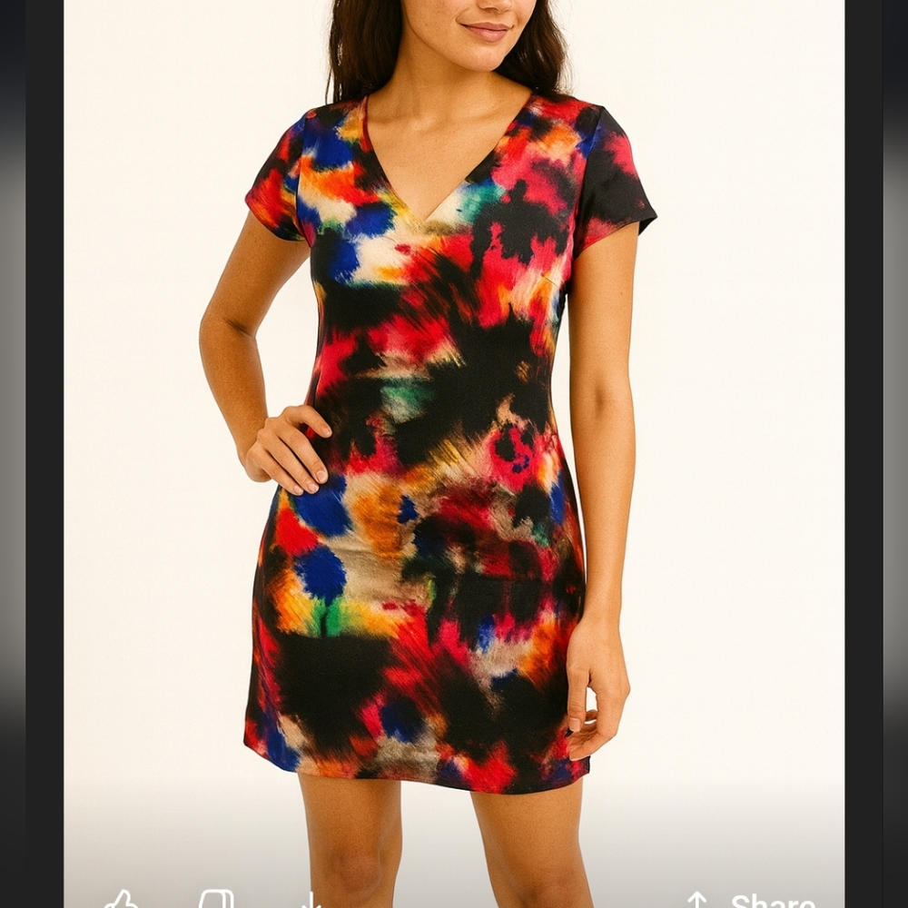 Milly multi color paint slash sheath dress cap sleeves